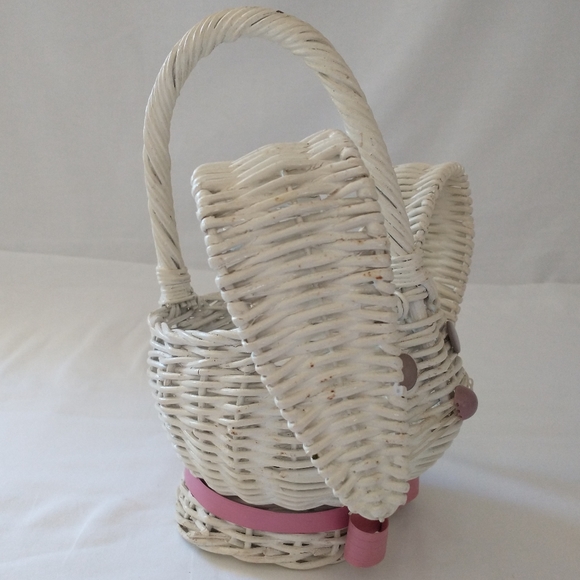 Vtg Wicker Easter Bunny Basket Planter Rabbit Whit - Picture 11 of 12